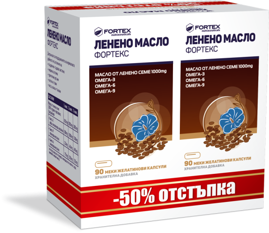 Пакет Ленено масло Фортекс 1000 мг 2 х 90 капсули